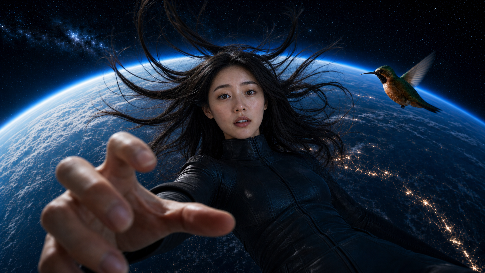 Mulher coreana acima da Terra usada como referência